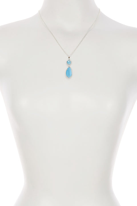 Blue Cat's Eye Hanging Pendant Necklace - SF