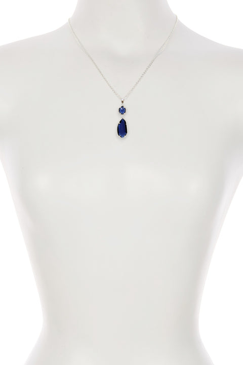 London Blue Crystal Hanging Pendant Necklace - SF