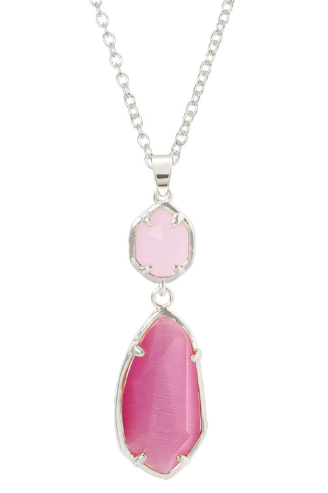 Pink Cat's Eye Hanging Pendant Necklace - SF