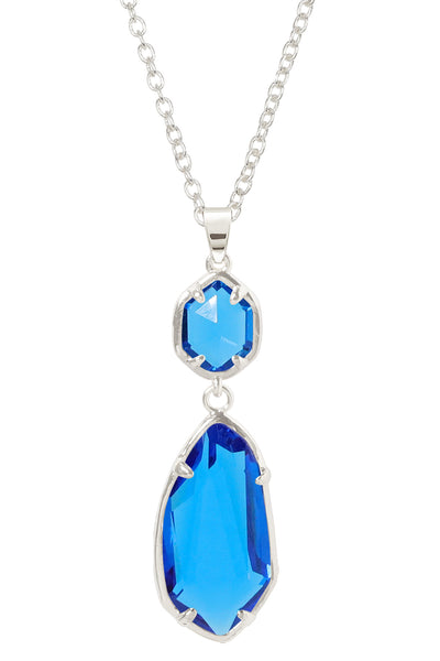Swiss Blue Crystal Hanging Pendant Necklace - SF