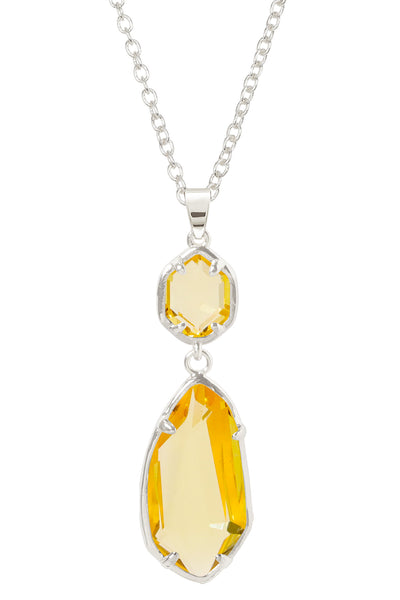 Yellow Crystal Hanging Pendant Necklace - SF
