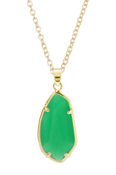 Green Chalcedony Crystal Fancy Cut Pendant Necklace - GF