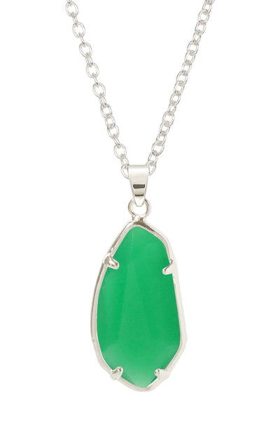 Green Chalcedony Crystal Fancy Cut Pendant Necklace - SF