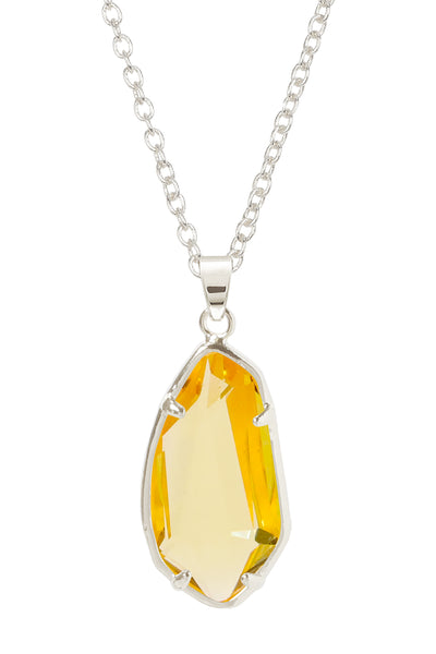Yellow Crystal Fancy Cut Pendant Necklace - SF