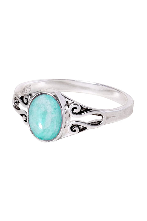 Sterling Silver & Amazonite Bali Scroll Ring - SS