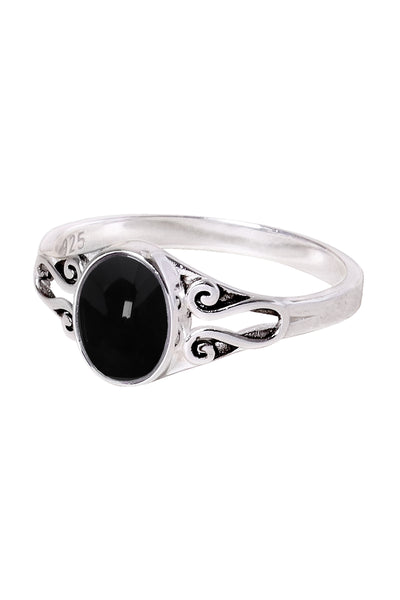 Sterling Silver & Black Onyx Bali Scroll Ring - SS
