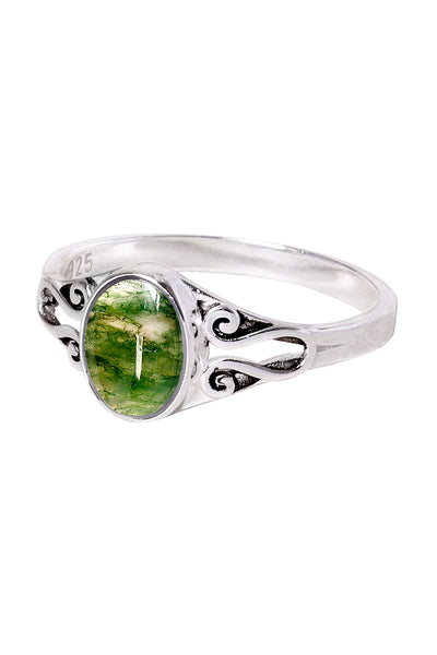 Sterling Silver & Moss Agate Bali Scroll Ring - SS