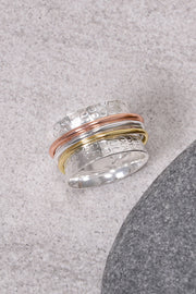 Hammered Tri Color Spinner Ring - SF