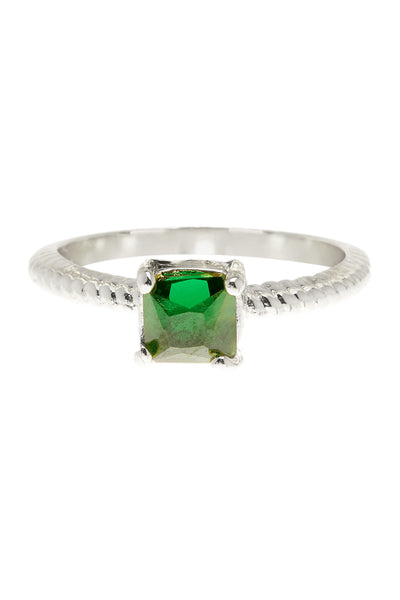 Emerald Cubic Zirconia Square Ring - SF
