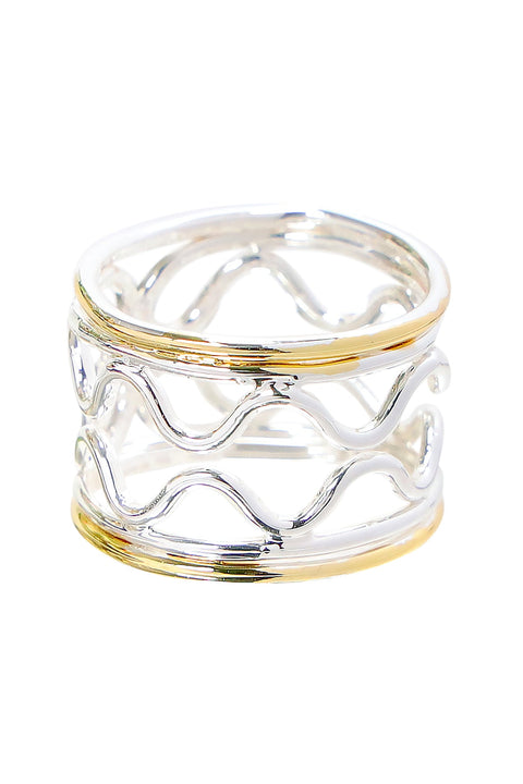 Two Tone Handmade Wavy Coil Wide Ring - SF
