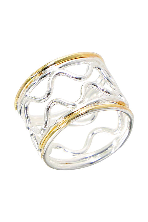 Two Tone Handmade Wavy Coil Wide Ring - SF