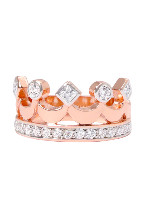 Cubic Zirconia Crown Ring In Ros Gold - RG