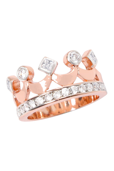 Cubic Zirconia Crown Ring In Ros Gold - RG