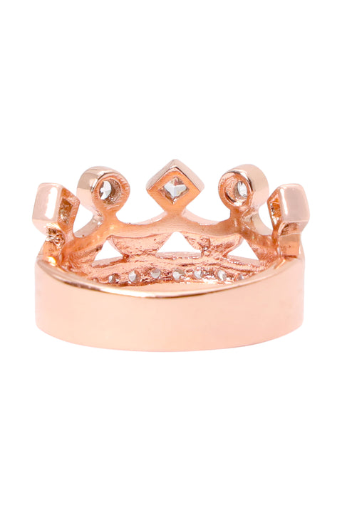 Cubic Zirconia Crown Ring In Ros Gold - RG