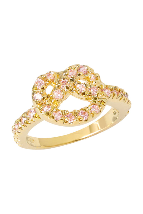 Micro Pave Pink CZ Love Knot Ring - GF