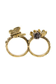 Butterfly And Flower Two Finger Ring - AG