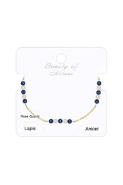 Rose Quartz & Lapis Beaded Anklet - GF