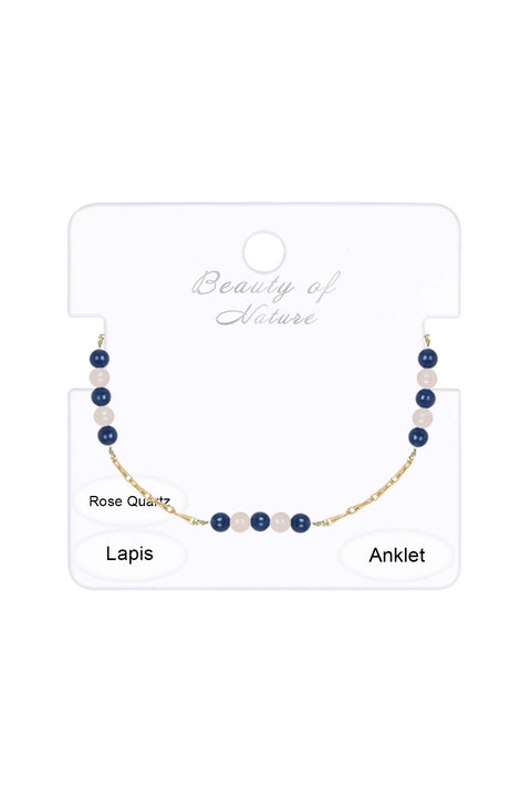 Rose Quartz & Lapis Beaded Anklet - GF