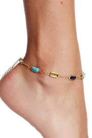 Turquoise & Mixed Crystal Station Anklet - GF