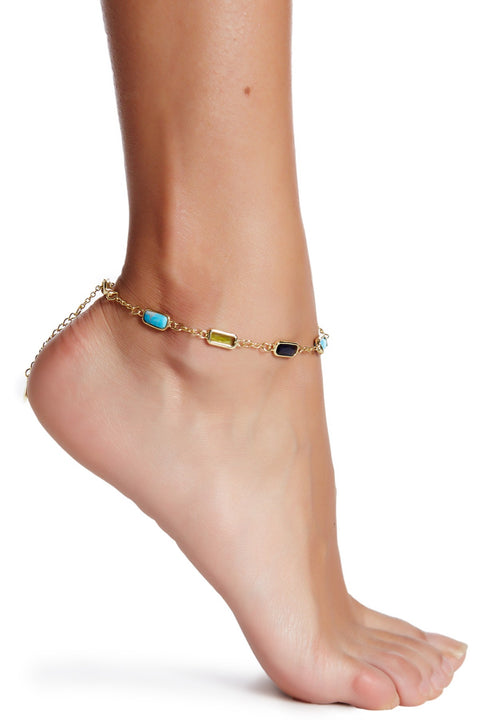 Turquoise & Mixed Crystal Station Anklet - GF