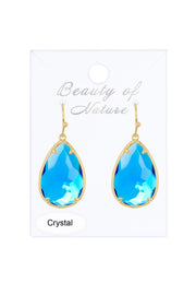 Swiss Blue Crystal Pear Cut Drop Earrings In Gold - GF