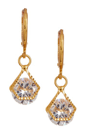 Diamond-Shaped Suspended Stone Petite CZ Drop Earrings - GF