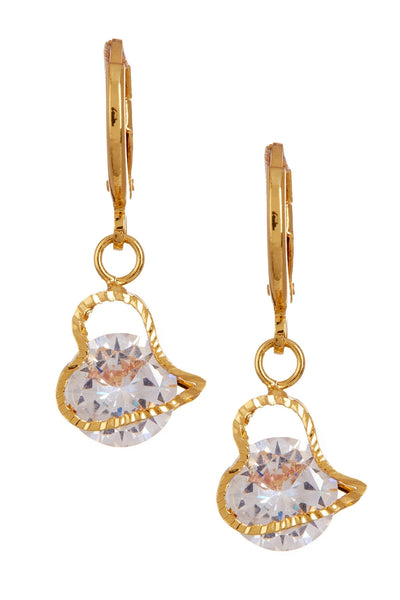 Heart-Shaped Suspended Stone Petite CZ Drop Earrings - GF