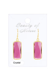 Raspberry Crystal Rectangle Earrings In Gold - GF