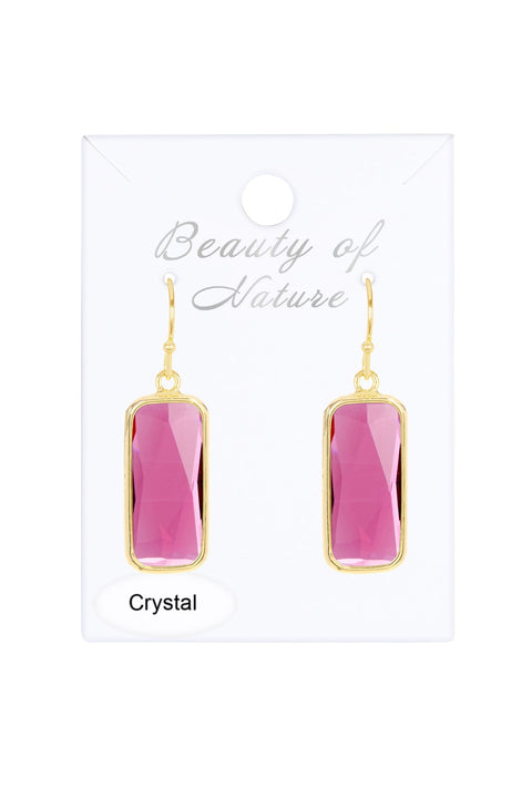 Raspberry Crystal Rectangle Earrings In Gold - GF