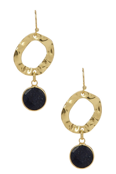 Lapis & Hammered Hoop Drop Earrings - GF