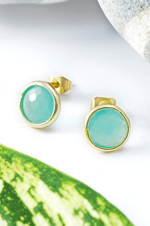 Amazonite Crystal 8mm Post Earrings In Gold - GF