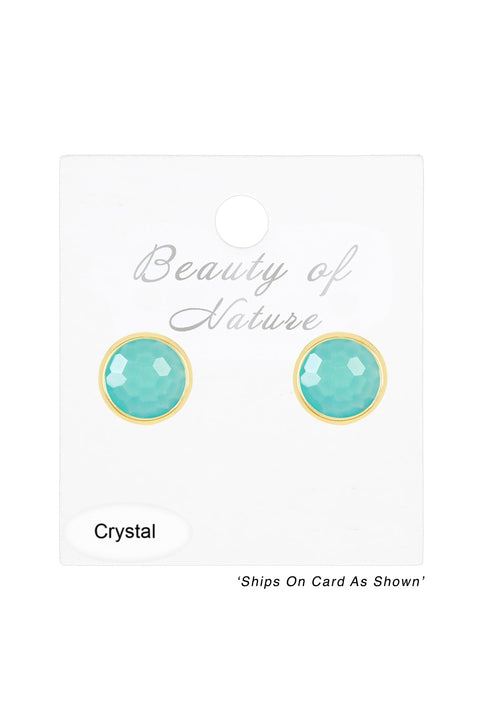 Amazonite Crystal 8mm Post Earrings In Gold - GF
