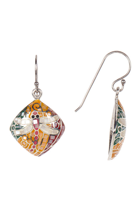 Sterling Silver Mosaic Shell Dragonfly Earrings - SS