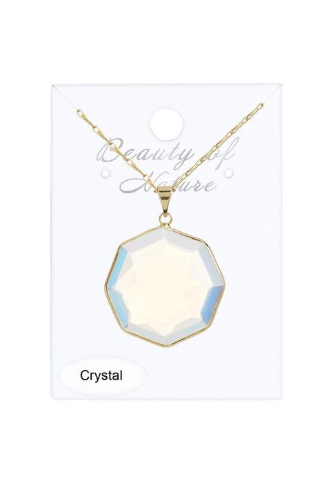 Moonstone Crystal Octagon Pendant Necklace - GF