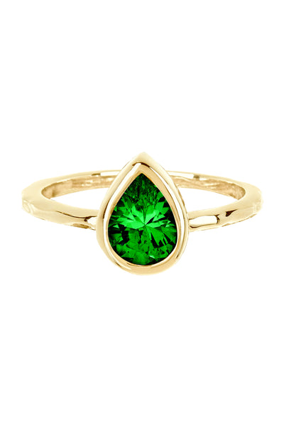 Emerald Cubic Zirconia Pear Shaped Ring - GF