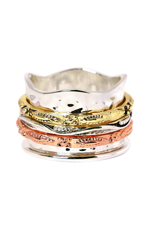 Tri-Tone Hammered Spinner Ring - SF