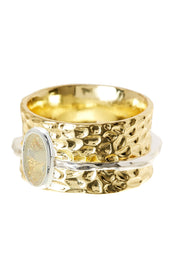 Moonstone Crystal Hammered Textured Spinning Ring - GF