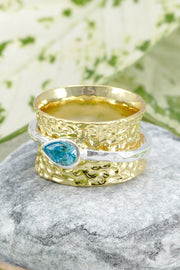 Blue CZ & Two-Tone Spinner Ring - GF