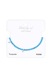 Turquoise Beaded Anklet In Silver - SF