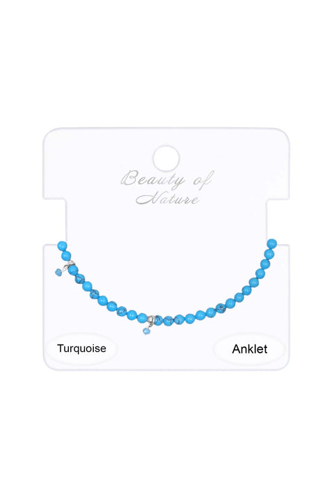 Turquoise Beaded Anklet In Silver - SF