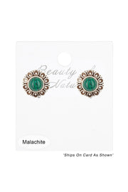 Sterling Silver Malachite Mandala Stud Earrings - SS