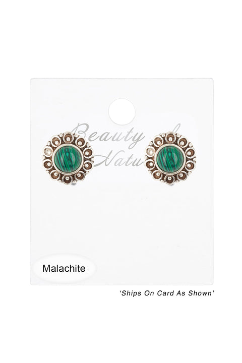 Sterling Silver Malachite Mandala Stud Earrings - SS