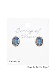 Sterling Silver & Labradorite Oval Post Earrings - SS
