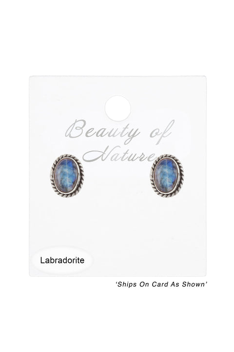 Sterling Silver & Labradorite Oval Post Earrings - SS