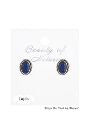 Sterling Silver & Lapis Oval Post Earrings - SS