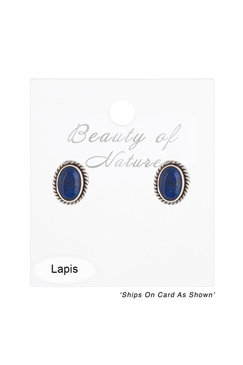 Sterling Silver & Lapis Oval Post Earrings - SS