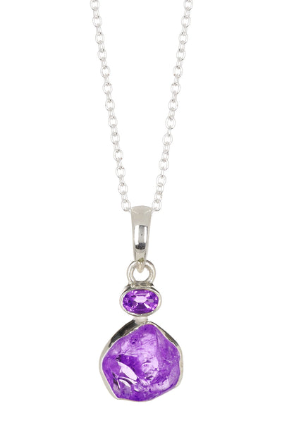 Sterling Silver & Amethyst With CZ Pendant Necklace - SS