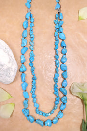 Turquoise & Silver Plated Boulder Necklace - SF