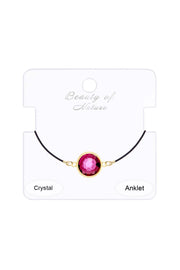 Raspberry Crystal & Leather Anklet - GF