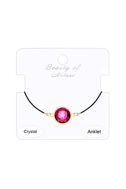 Raspberry Crystal & Leather Anklet - GF